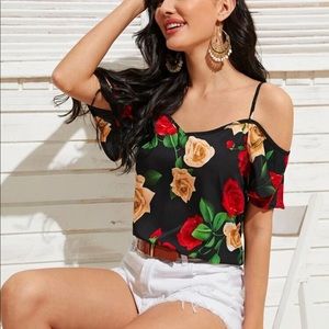 Floral print cold shoulder top